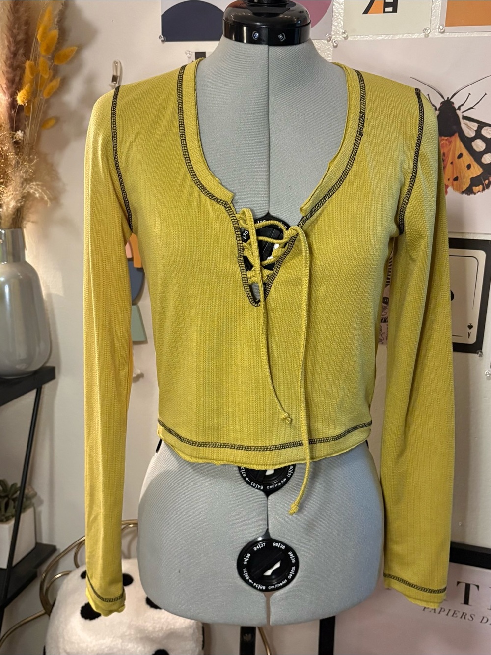 dELiA*s Y2K Lace Up Contrast Stitch Long Sleeve Top Size M